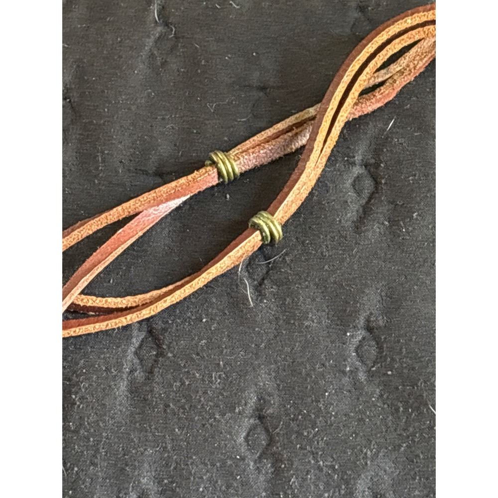 Boho Leather Wrapped Jasper Stone Pendant Necklace Artisan Natural Earthy Rustic - Picture 3 of 6